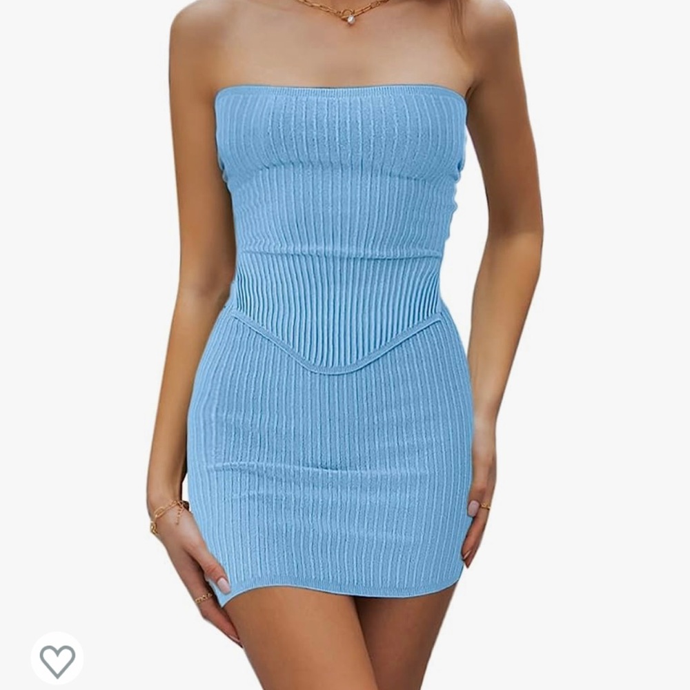 Blue Knit Skirt Set